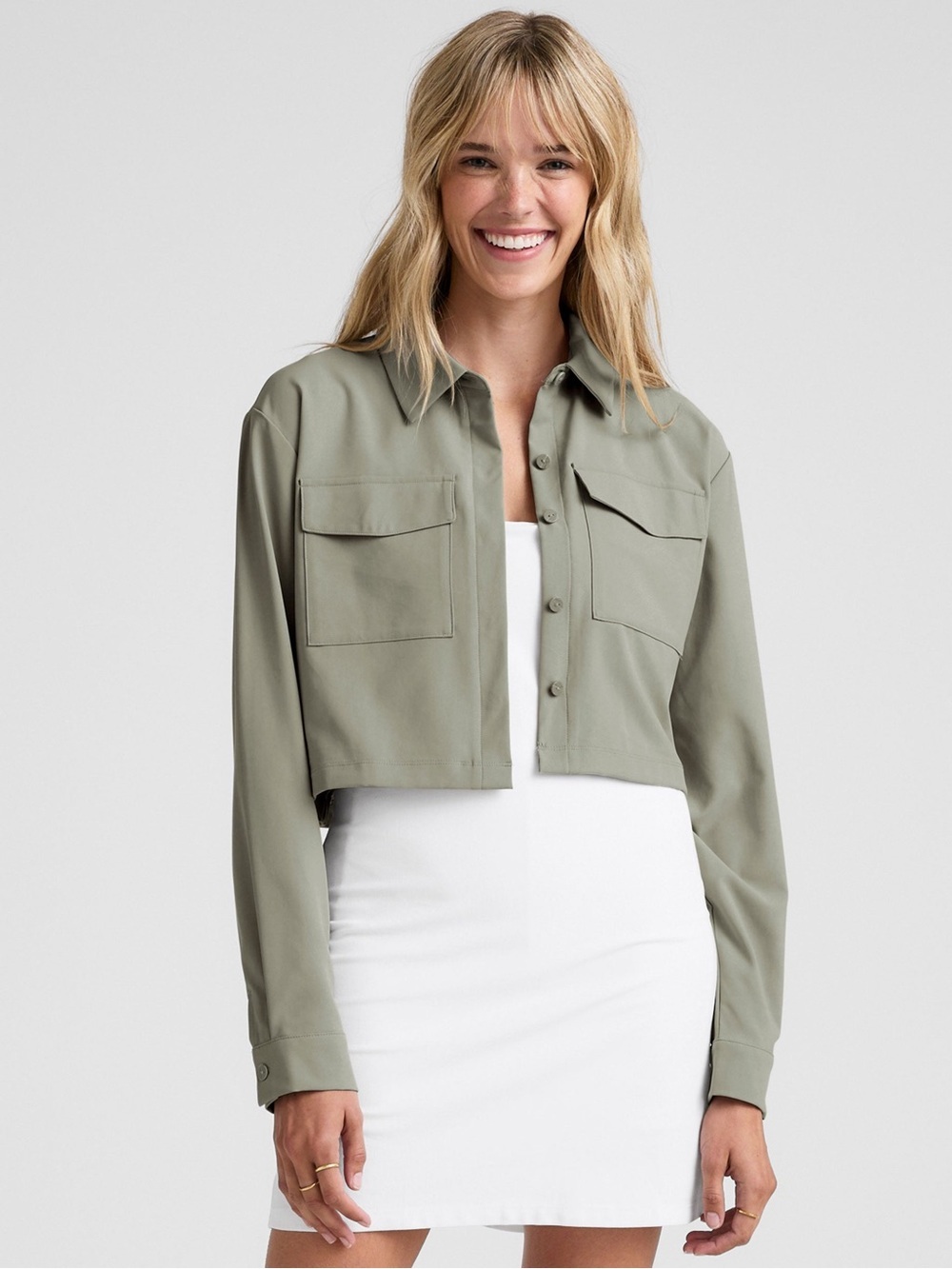 NWT Beyond Yoga Midtown Cropped Jacket Grey Sage Size M